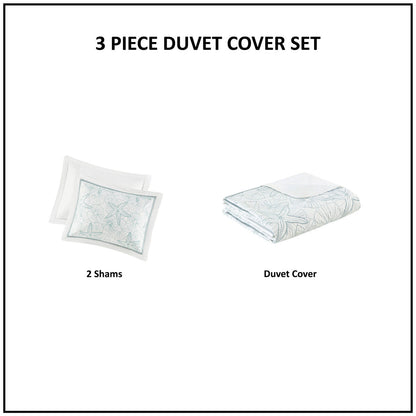 White Cotton Duvet Cover Mini Set with Embroidered Seashells – Full/Queen