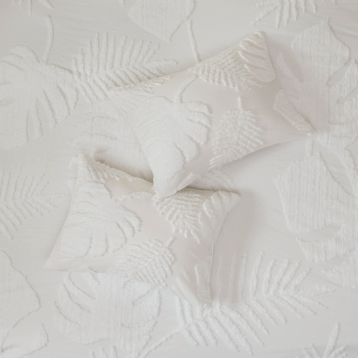 Tufted Cotton Chenille Palm Comforter Set with Palm Leaf Design - Off White