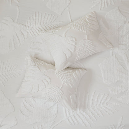 Tufted Cotton Chenille Palm Comforter Set with Palm Leaf Design - Off White