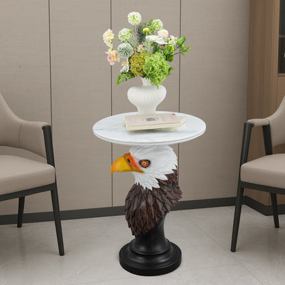 Eagle Head Accent Table with Faux Marble Top - White/Brown
