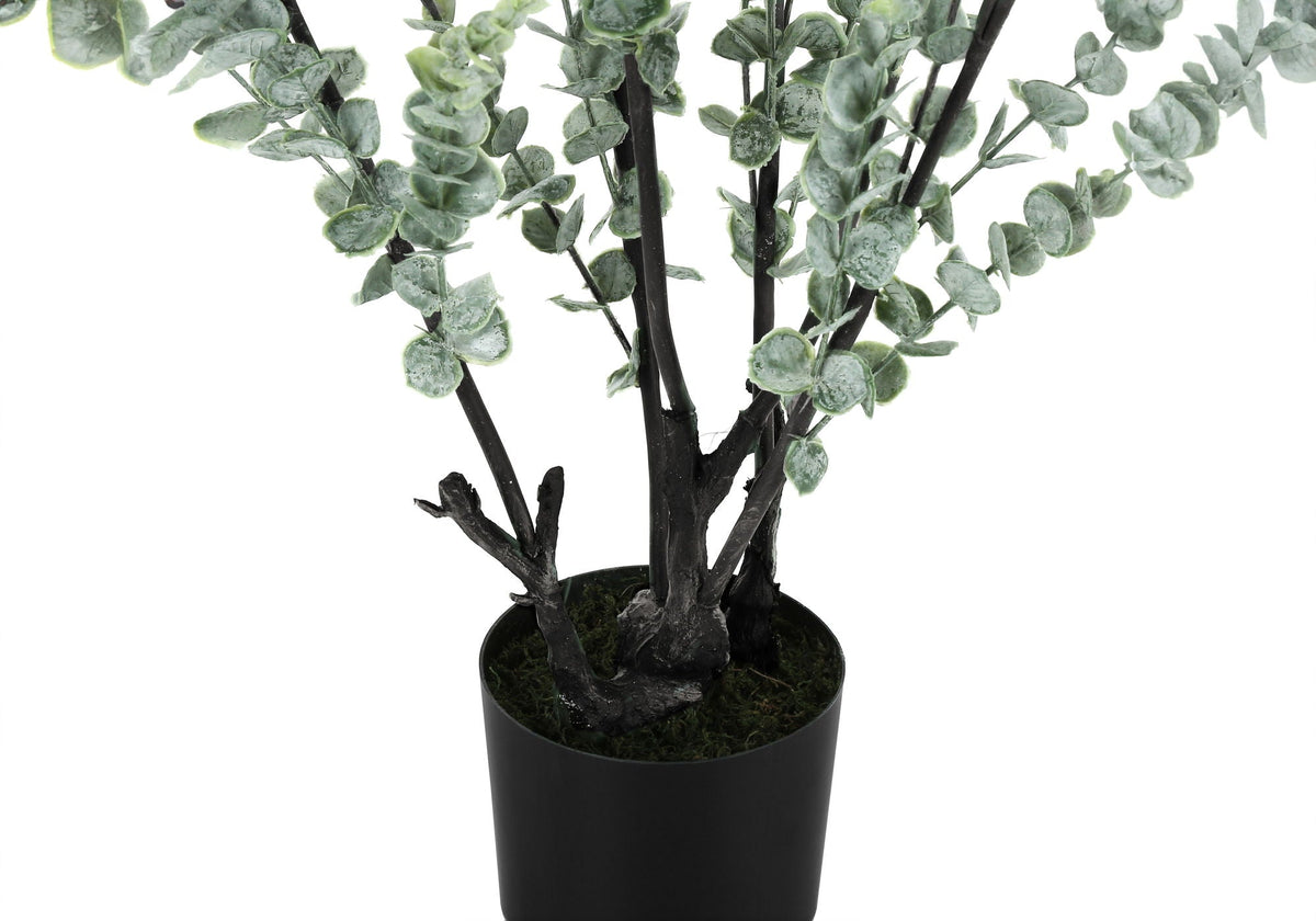44" Tall Artificial Eucalyptus Plant with Black Pot - Lifelike Plastic Greenery
