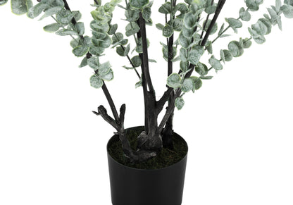 44" Tall Artificial Eucalyptus Plant with Black Pot - Lifelike Plastic Greenery
