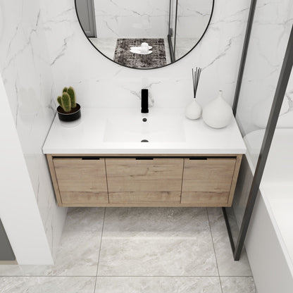Floating Bathroom Vanity with Resin Sink and Soft-Close Doors - Wood
