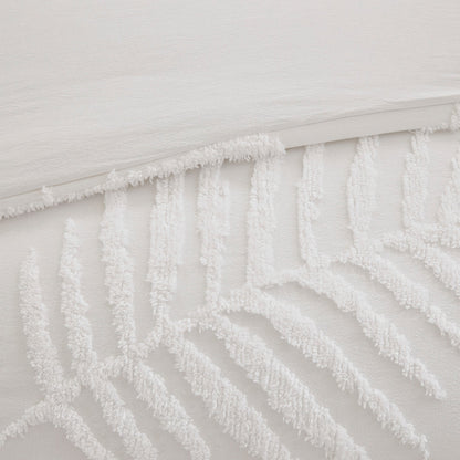 Tufted Cotton Chenille Palm Comforter Set with Palm Leaf Design - Off White