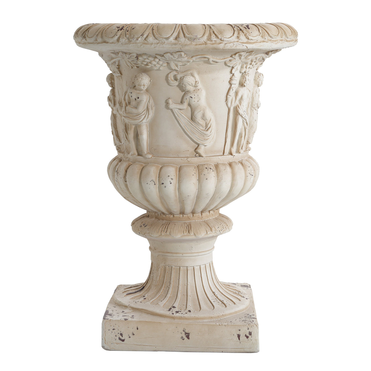 Garden Urn, Antique White, 27" H with Drainage Hole