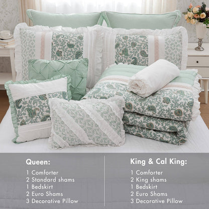 9 Piece Cotton Percale Comforter Set with Decorative Pillows - Aqua