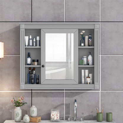 Wall Mounted Bathroom Storage Cabinet with Mirror - Blue, White, or Dark Gray