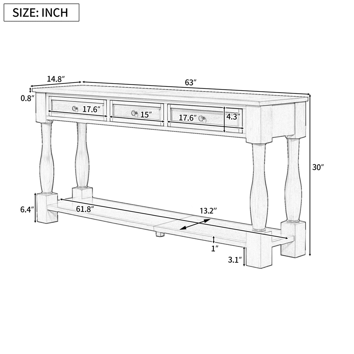 63" Console Table with Drawers and Shelf - Espresso