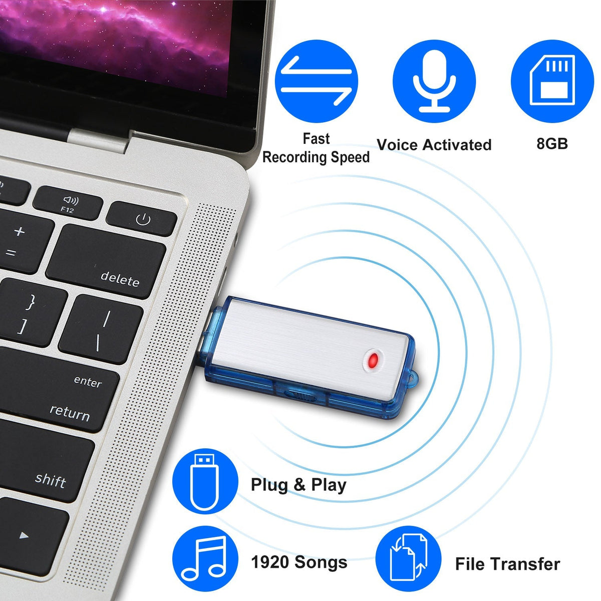 Mini Voice Recorder 8GB Digital Sound Audio Activated Recorder USB Flash Drive Disk w/ 96Hrs Recording U Disk Recorder For Meeting Lectures