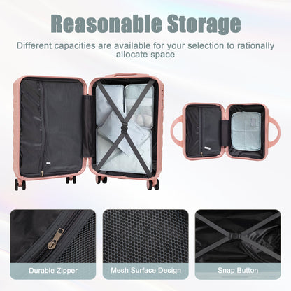 ABS 2-Piece Luggage Set with Spinner Wheels and Combination Lock - Pink