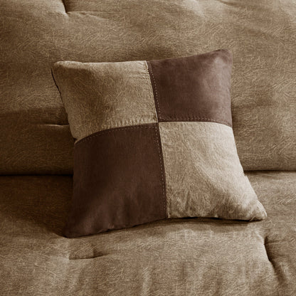 Faux Suede Comforter Set with Decorative Pillows - Brown