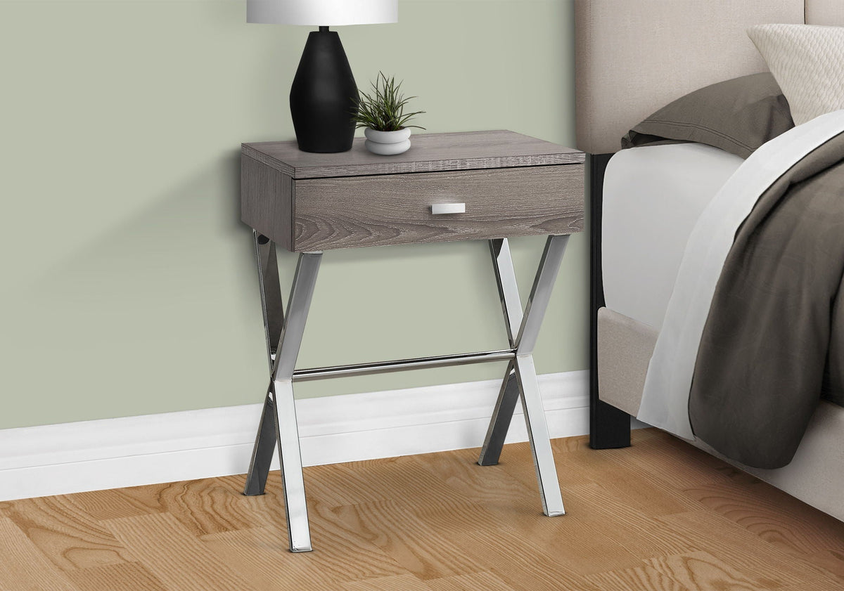 Accent Side X Table with Storage Drawer – Wood & Metal Modern Table