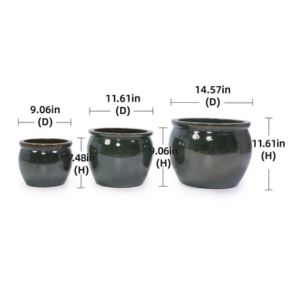 3-Piece Ceramic Planter Set with Drainage – Dark Red or Dark Green