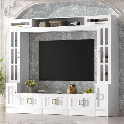Wall Unit Entertainment Center with Glass Doors - White or Black
