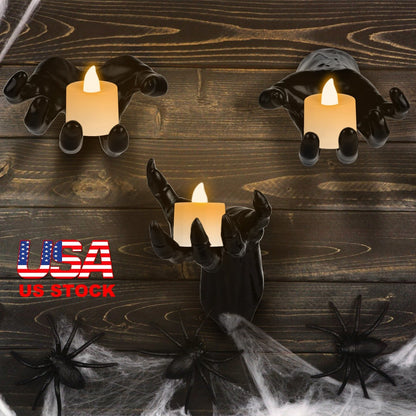 3Pcs Creepy Reaching Hands With Lighted Candles Wall Mounted Halloween Decoration Witch Devil Hand Aesthetic Goth Gothic Life-Sized Horror Hands Hangi