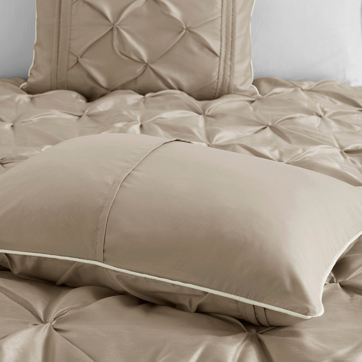 7 Piece Tufted Comforter Set Taupe King