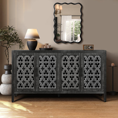 Antique Four Door Sideboard with Hollow Doors - Black Pine Veneer