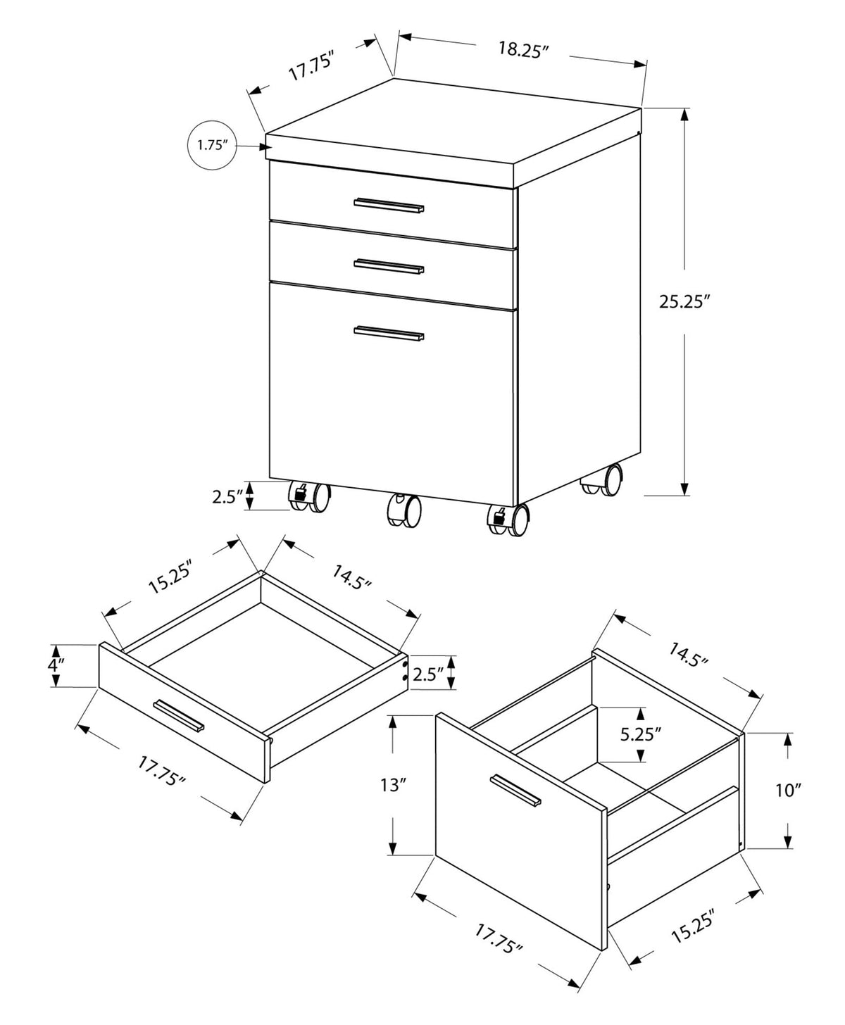 Rolling Mobile File Cabinet with Storage Drawers and Printer Stand - Wood