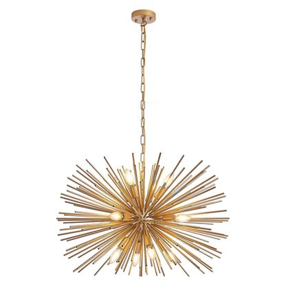 Gold 12-Light Mid-Century Modern Starburst Chandelier with Adjustable Chain
