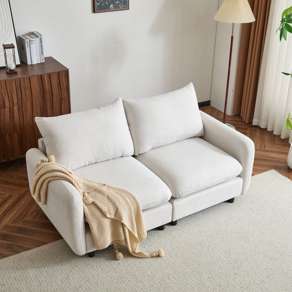 Modular Free Combination Sectional Sofa Couch with Solid Wood Frame - White