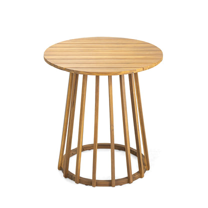 Outdoor Round Top Dining Table with Slat Design - Light Brown