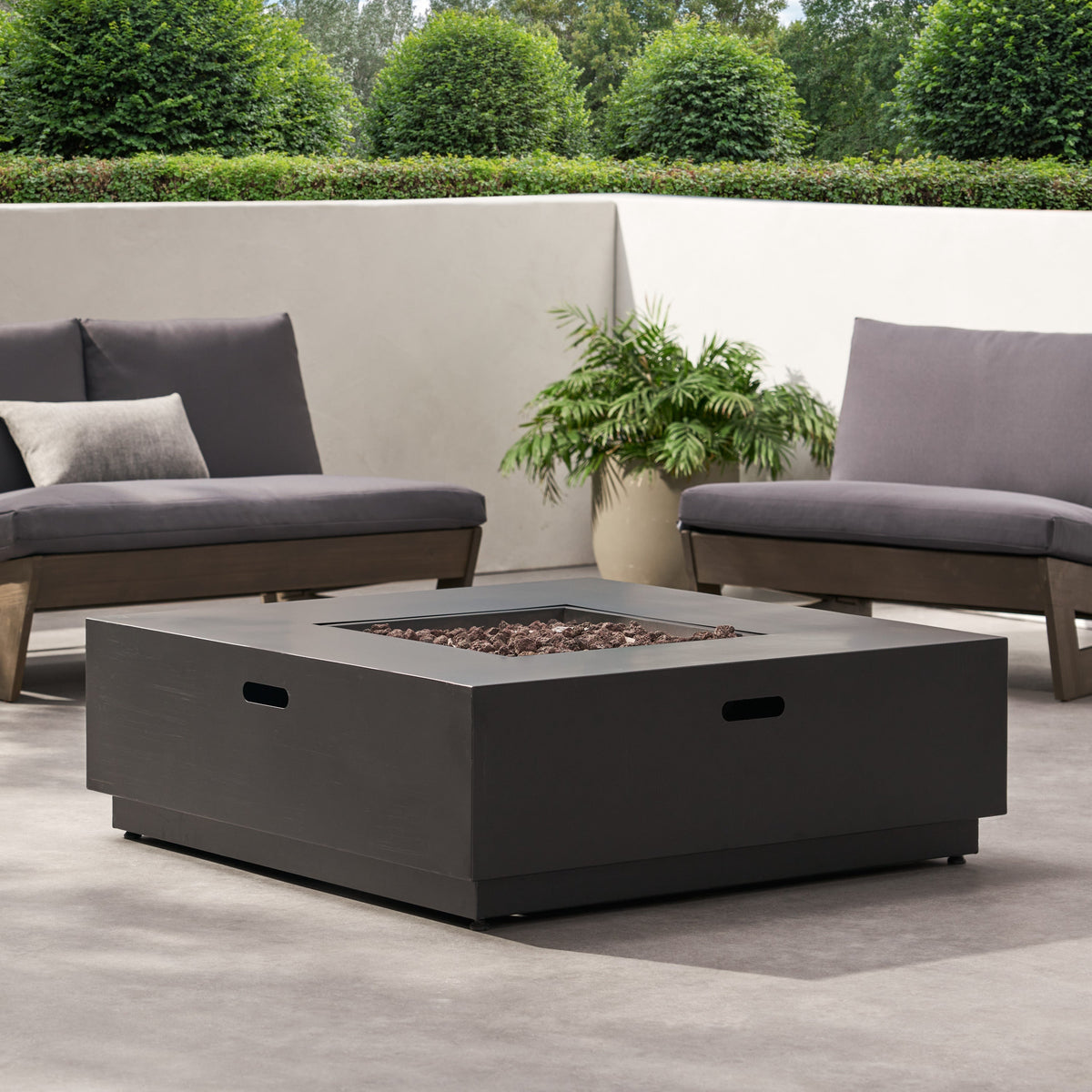 39'' Square Iron Fire Pit with 50,000 BTU Heating - Dark Gray