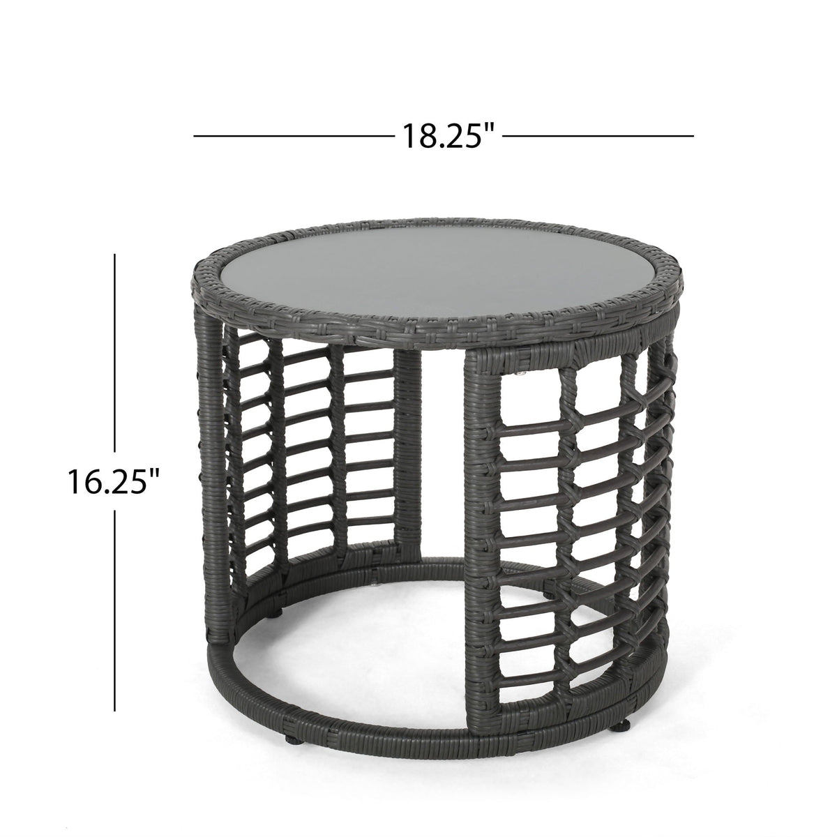 Achill Outdoor Boho Wicker Side Table with Glass Top - Gray
