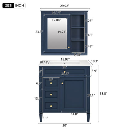 Bathroom Vanity with Medicine Cabinet and Storage - Multiple Colors