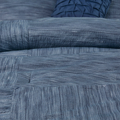 7 Piece Printed Seersucker Comforter Set with Hypoallergenic Fill - Navy