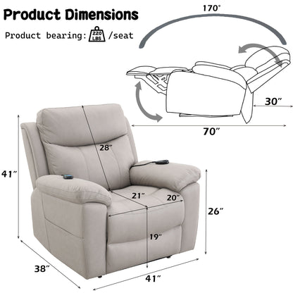 Beige Chenille Power Recliner with Lift, Heating & Massage - Beige