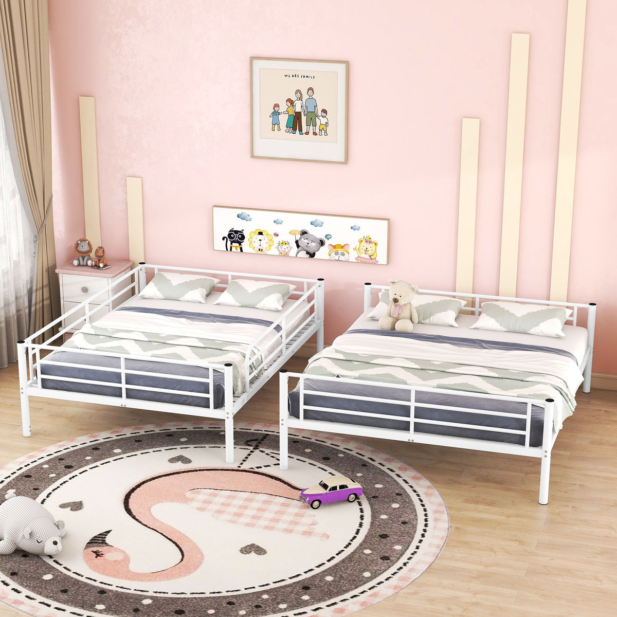 Steel Construction Bunk Bed with Convertible Design - Multiple Colors