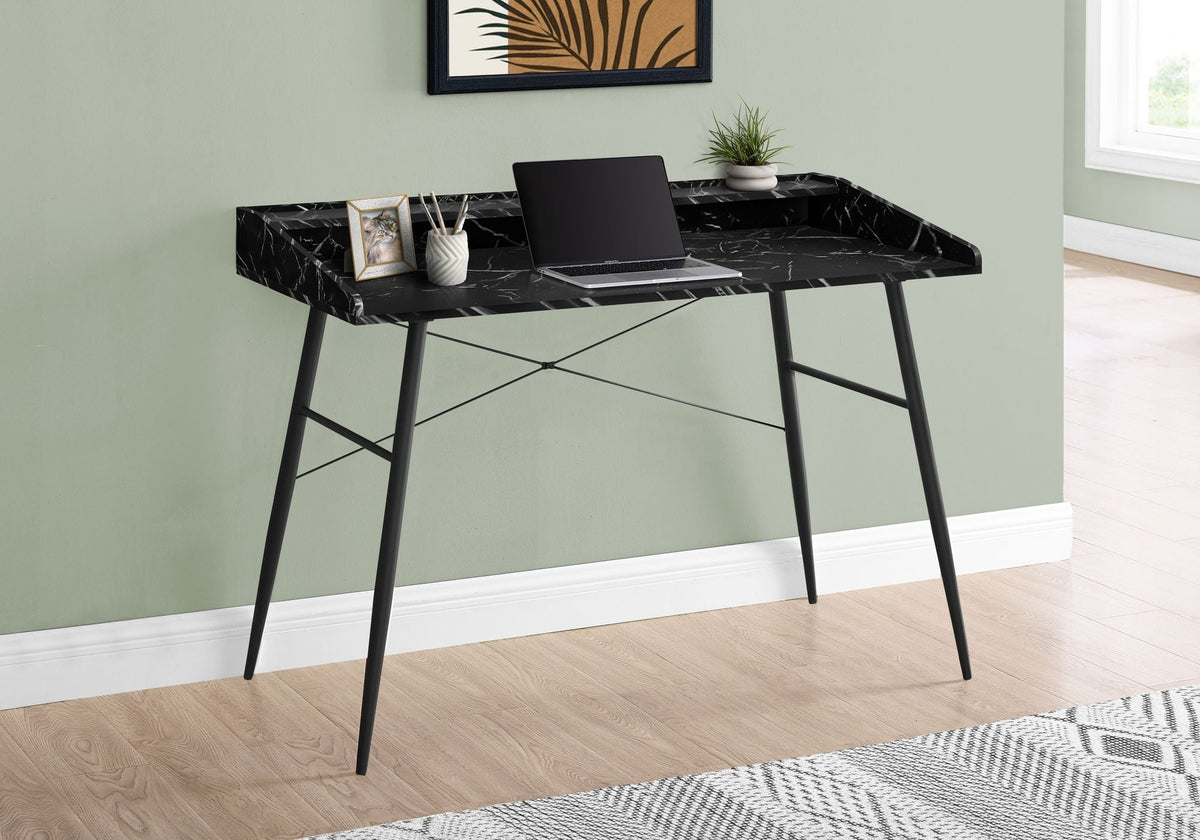Contemporary Computer Desk with Storage Shelves - White, Black, or Gray