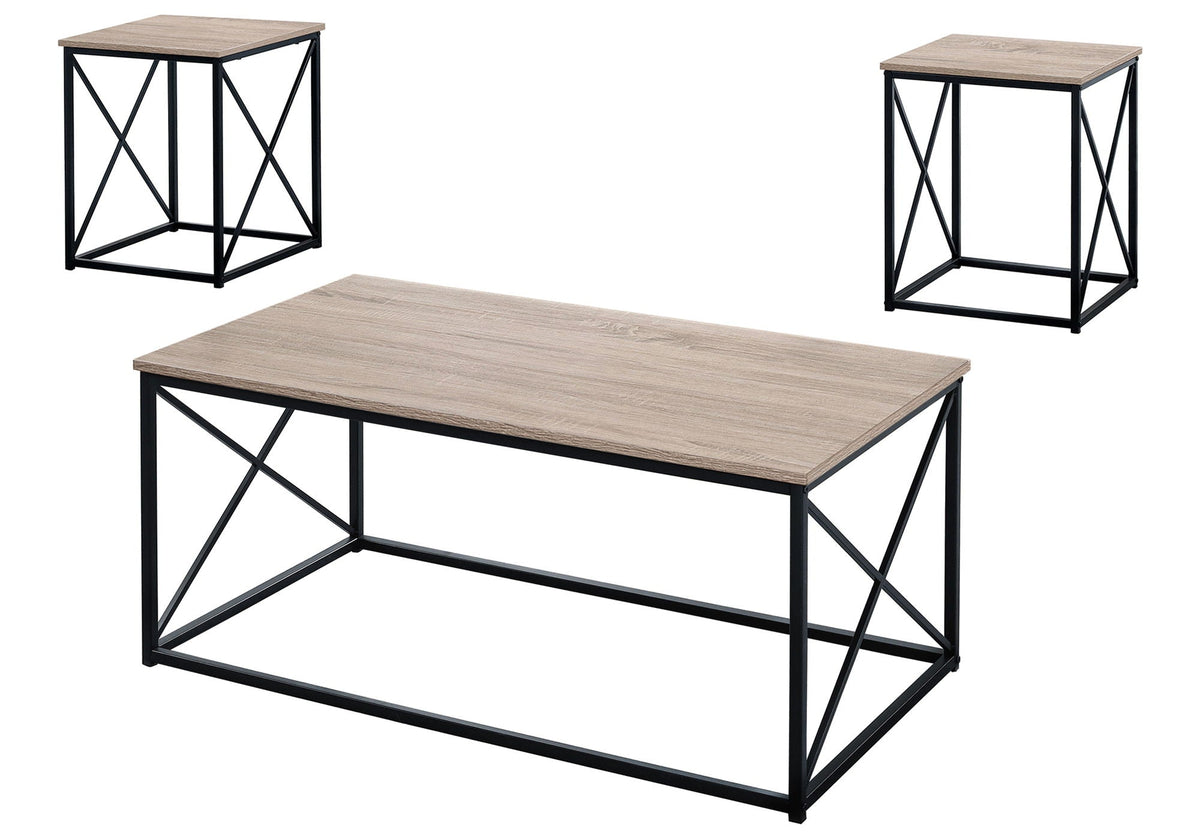 Modern 3 Piece Table Set with Metal X Frame - Taupe