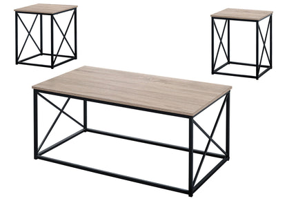 Modern 3 Piece Table Set with Metal X Frame - Taupe