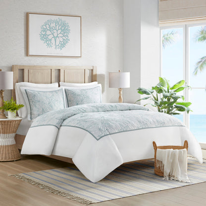 White Cotton Duvet Cover Mini Set with Embroidered Seashells – Full/Queen