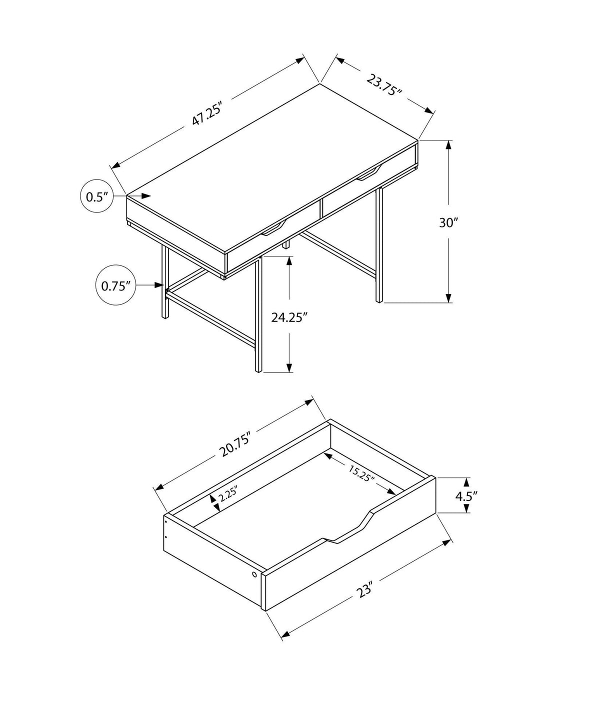 Contemporary Computer Desk with Storage Drawers - Stone-Look Finish
