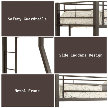 Limbra Spacious Design Double Bunk Bed with Metal Frame - Black or Dark Brown