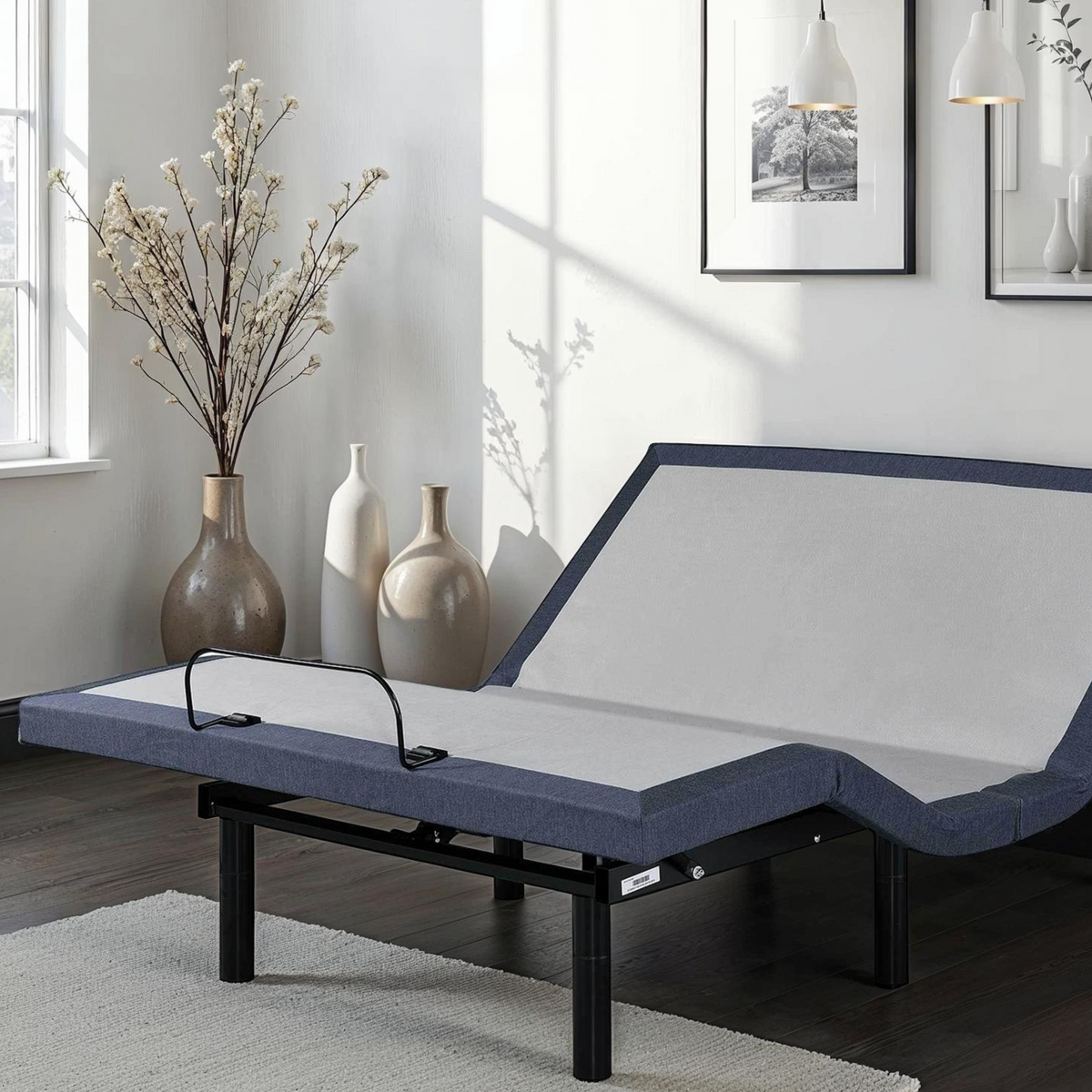 Full Adjustable Bed Base with Massage and USB Ports - Blue-Gray