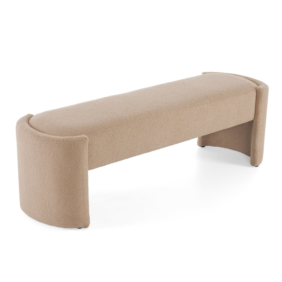 Simple Long Ottoman Bench with Plush Padded Seating - Light Camel