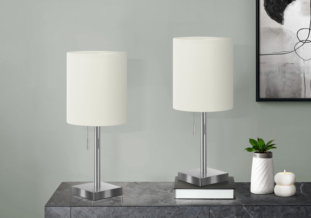 Contemporary Table Lamp Set with USB Port - Nickel