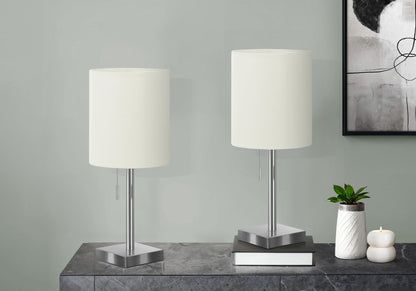 Contemporary Table Lamp Set with USB Port - Nickel