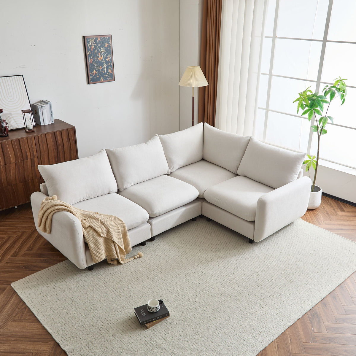 Modular Free Combination Sectional Sofa Couch with Solid Wood Frame - White