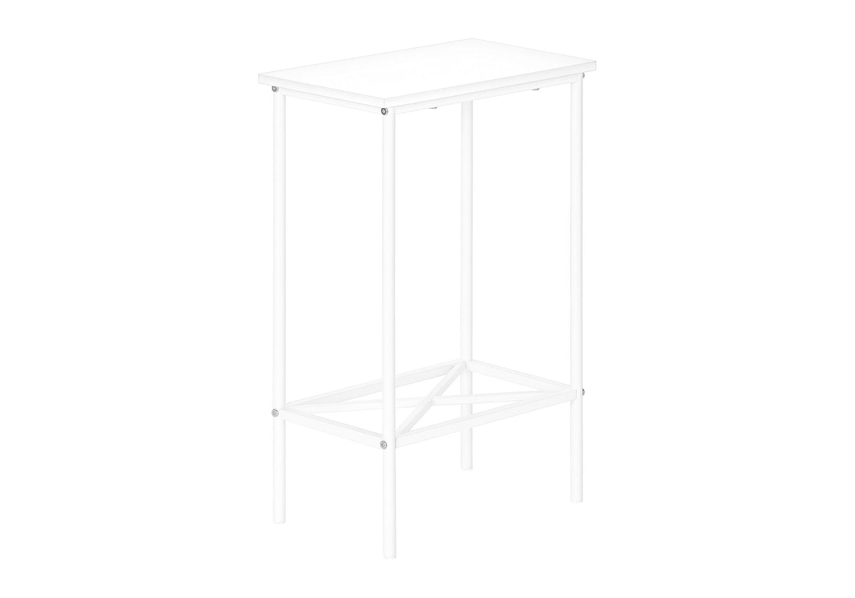 Narrow 2-Tier Accent Side Table with Metal Base - White