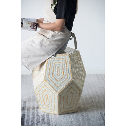 Hexagonal Capiz End Table with Contemporary Design - Cream Yellow