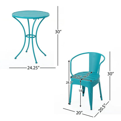 Colmar 3 Piece Metal Outdoor Set with Stackable Armchairs – Light Blue or Yellow