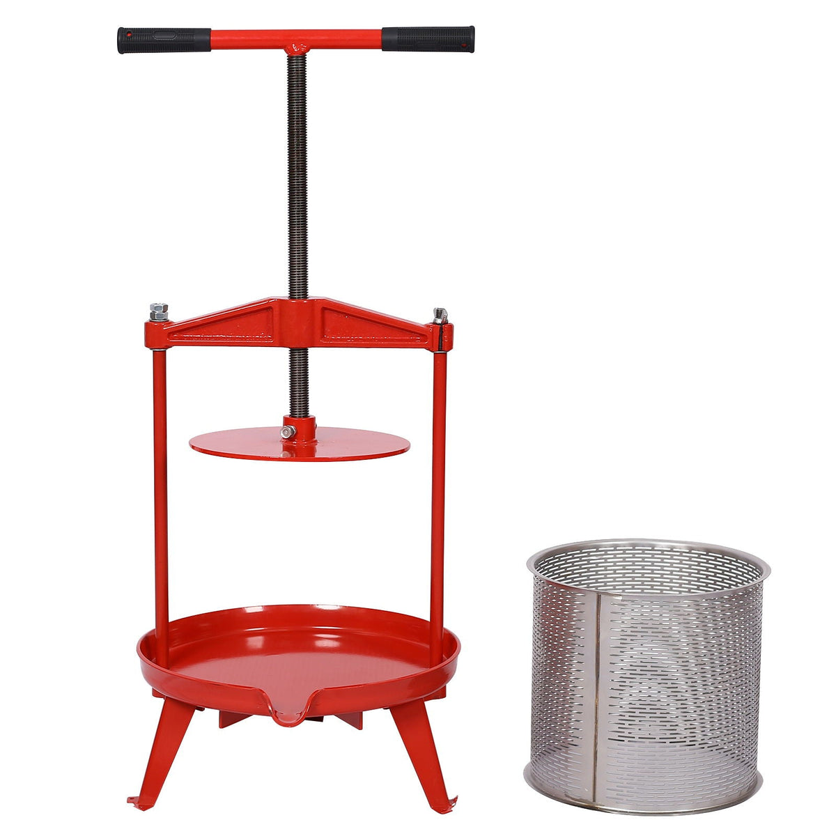 Fruit and Wine Press with T-Shaped Hand Shank - Red