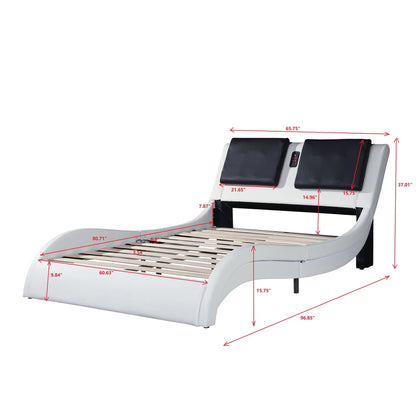 Platform Bed Frame with LED Lighting, Bluetooth & Massage - Faux Leather