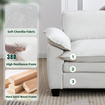 L Shape Living Room Sofa with Ottoman in Soft Chenille Beige
