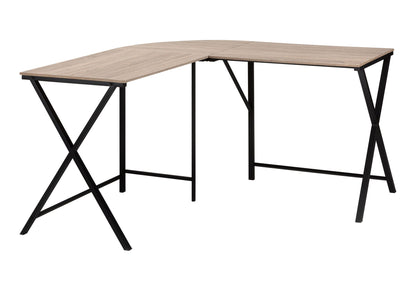 Contemporary L-Shaped Corner Computer Desk with Metal Base - Light Brown, Gray, or White