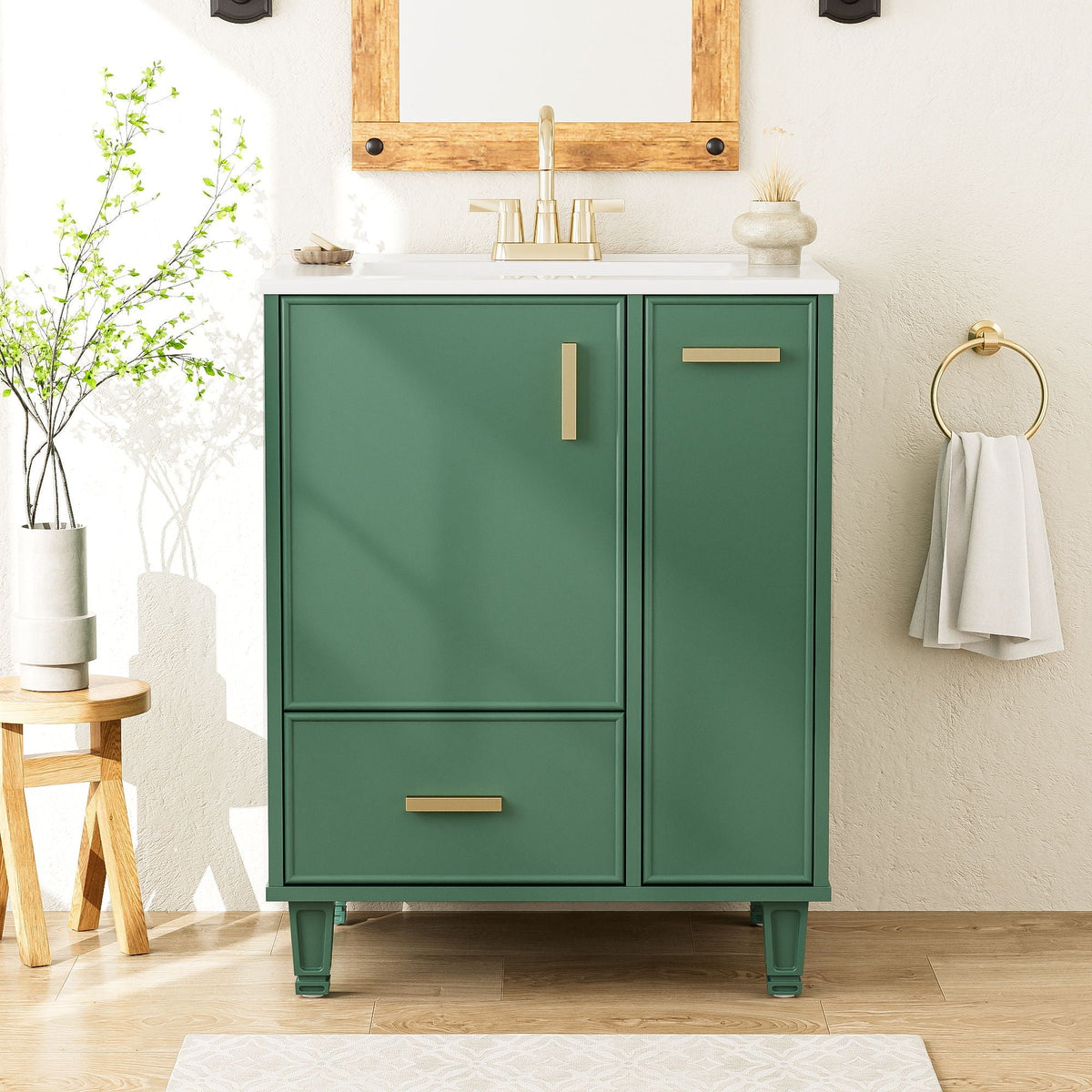 Bathroom Vanity with Ceramic Sink and Deep Storage - Multiple Colors